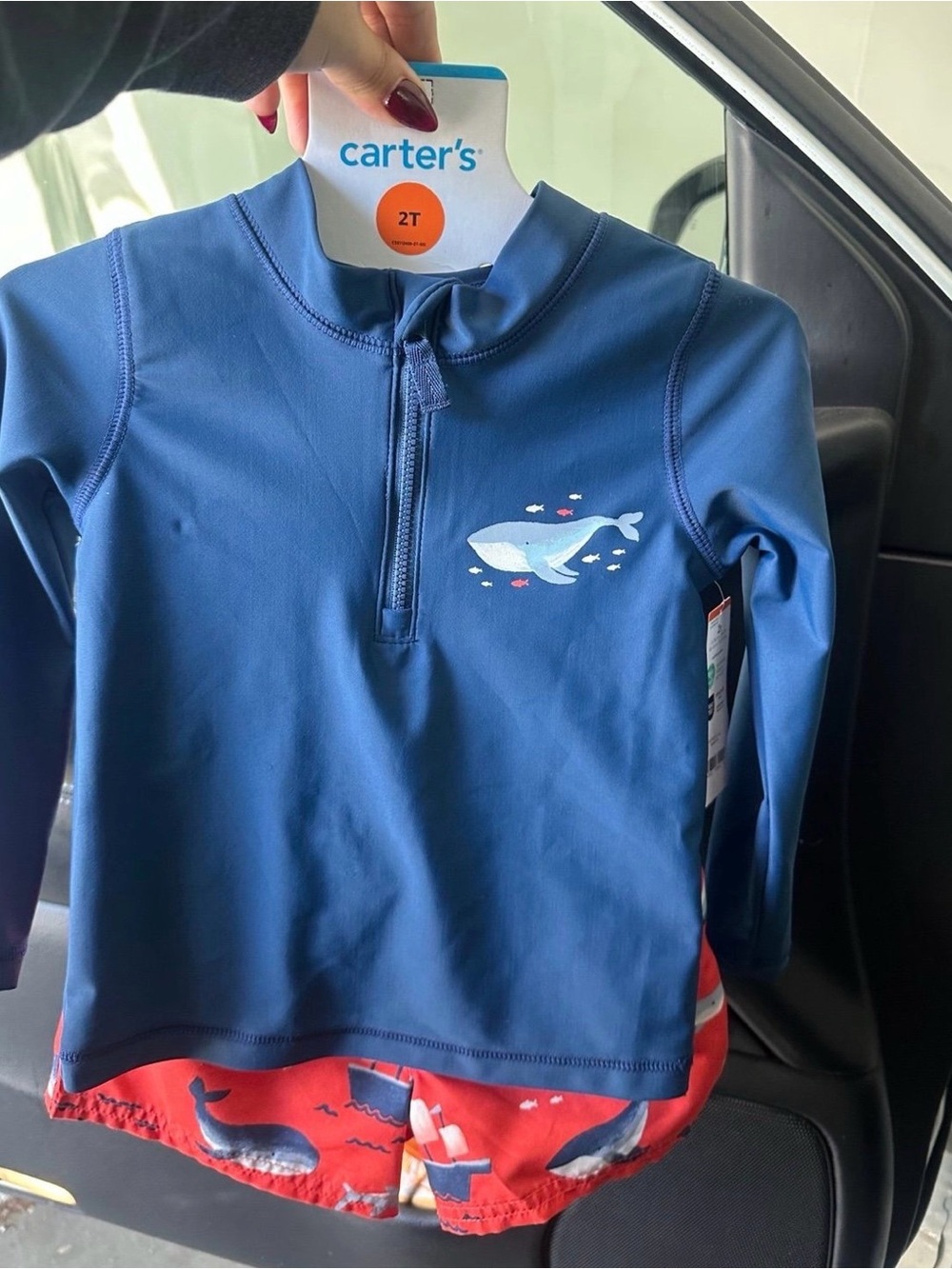 Carter's Navy and Red Whale Rash Guard Top - 2T